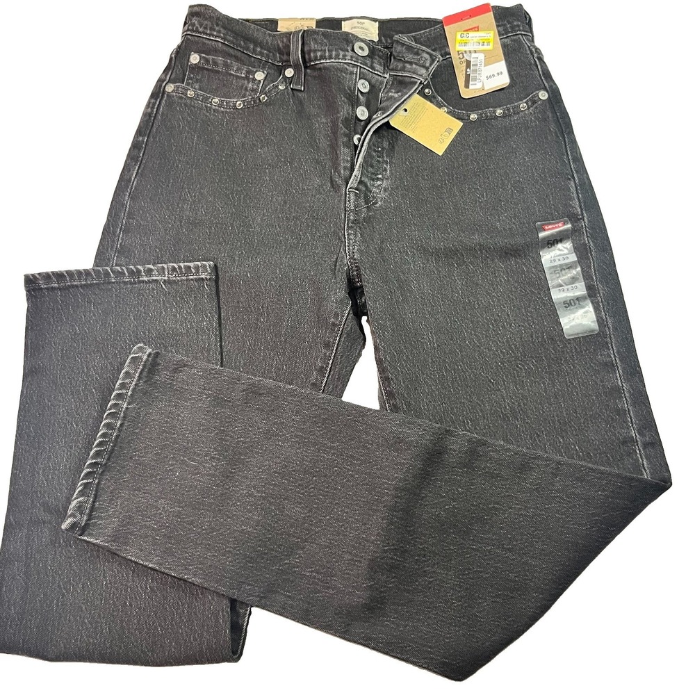 NEW Levis 501 Original Jeans Mens 29 x 30 Faded Black  Button Fly Rhinestones